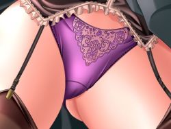 Rule 34 | 1girl, close-up, game cg, garter straps, m&amp;m, panties, purple panties, saishuu chikan densha 2, thighhighs, underwear