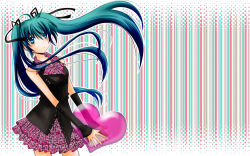 Rule 34 | 1girl, detached sleeves, hatsune miku, heart, highres, long hair, skirt, solo, twintails, very long hair, vocaloid, wallpaper