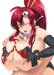 Rule 34 | 00s, 1girl, breasts squeezed together, breasts, cum, ejaculation, elbow gloves, gigantic breasts, gloves, kloah, long hair, open mouth, paizuri, penis, ponytail, red hair, tengen toppa gurren lagann, uncensored, wink, yellow eyes, yoko littner