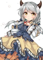 Rule 34 | 1girl, breasts, brown eyes, camieux, draph, dress, eip (pepai), granblue fantasy, grey hair, horns, large breasts, long dress, low twintails, solo, twintails, white background
