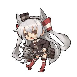 Rule 34 | 10s, 1girl, amatsukaze (kancolle), brown eyes, chibi, choker, dress, garter straps, hair ornament, hair tubes, hairband, itsukia, kantai collection, long hair, looking at viewer, machinery, md5 mismatch, open mouth, rensouhou-kun, resolution mismatch, sailor dress, school uniform, serafuku, short dress, silver hair, simple background, solo, standing, striped clothes, striped thighhighs, thighhighs, two side up, white background, zettai ryouiki