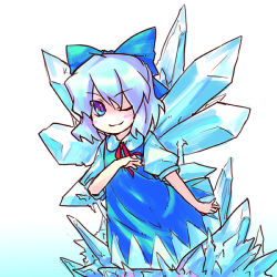 Rule 34 | 1girl, bow, cirno, female focus, one eye closed, solo, stroma, embodiment of scarlet devil, touhou, wink