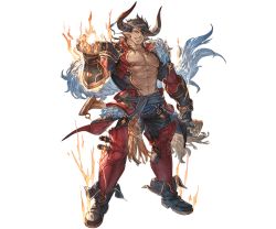 Rule 34 | 1boy, abs, armor, bara, black hair, dark-skinned male, dark skin, draph, earrings, eyepatch, full body, gloves, granblue fantasy, horns, jewelry, large pectorals, long hair, looking at viewer, male focus, manly, muscular, navel, official art, one eye covered, pants, pectorals, pointy ears, reinhardtzar, revealing clothes, smile, solo, transparent background, white background