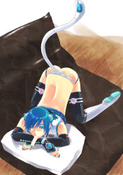 Rule 34 | 1boy, animal ears, ass, blue hair, cat boy, cat ears, cat tail, full body, highres, kaito (vocaloid), male focus, nail polish, popsicle, solo, tagme, tail, vocaloid