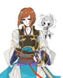 Rule 34 | 1boy, brown hair, closed mouth, facing viewer, fire emblem, fire emblem fates, highres, hisame (fire emblem), japanese clothes, katana, looking at viewer, male focus, multiple views, nintendo, samurai, swept bangs, sword, upper body, weapon, y unisef