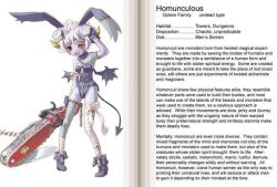 Rule 34 | 1girl, animal ears, bandages, bat wings, blood, bolt, boots, breasts, chain, collar, colored skin, corkscrew, demon tail, english text, fingerless gloves, gloves, hand on own head, heterochromia, holding, holding weapon, homunculus, homunculus (monster girl encyclopedia), horns, knife, leotard, monster girl, monster girl encyclopedia, multicolored skin, non-web source, pale skin, playboy bunny, purple skin, rabbit ears, red eyes, scar, screw, short hair, small breasts, solo, staple, stitched face, stitches, swiss army knife, tail, weapon, white hair, wings, yellow eyes, zipper