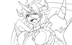 Rule 34 | 1girl, armor, breasts, digimon, female focus, personification, solo, tongue, tongue out, wargreymon