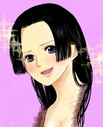 Rule 34 | 1girl, amazon lily, amazon warrior, black hair, blue eyes, boa hancock, breasts, cleavage, female focus, highres, lace, lace trim, long hair, one piece, simple background, smile