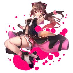 Rule 34 | .live, 1girl, alternate costume, alternate hairstyle, amanuki-san, armpits, breasts, brown hair, commentary request, full body, hair ribbon, looking at viewer, medium breasts, microphone, navel, open mouth, ponytail, red eyes, ribbon, sleeveless, solo, transparent background, virtual youtuber, yaezawa natori