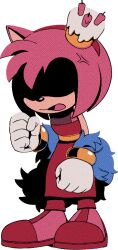 Rule 34 | 1girl, amy rose, anger vein, angry, animal ears, animal nose, arm at side, bare shoulders, bob cut, body fur, cake, candle, clenched hands, digimin, dress, ear covers, feather boa, female focus, flat chest, food, food on head, full body, furry, furry female, gloves, hairband, hand up, long dress, non-web source, object on head, official art, open mouth, pink fur, pink hair, red dress, red footwear, red hairband, sash, shaded face, shoes, short hair, sidelocks, sideways mouth, simple background, single ear cover, sleeveless, sleeveless dress, solo, sonic (series), standing, the murder of sonic the hedgehog, transparent background, white gloves