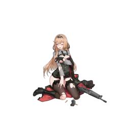 Rule 34 | 1girl, assault rifle, black footwear, black hairband, black necktie, black thighhighs, blonde hair, blue eyes, blush, boots, breasts, covering privates, covering breasts, damaged, girls&#039; frontline, gloves, gun, hairband, knee boots, large breasts, long hair, long sleeves, necktie, official art, one eye closed, open mouth, panties, purple panties, reisun001, rifle, sitting, solo, stg-940 (girls&#039; frontline), thighhighs, torn clothes, torn thighhighs, transparent background, underwear, weapon, wieger stg-940