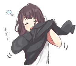 Rule 34 | 1girl, black hoodie, hood, hoodie, nanase kurumi (menhera-chan), original, pomu (joynet), solo, waking up, white background