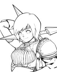 1girl arm_guards bl4ck_choco commentary crop_top detached_sleeves final_fantasy final_fantasy_vii final_fantasy_vii_remake gloves greyscale headband highres midriff monochrome shuriken smile square_enix weapon yuffie_kisaragi