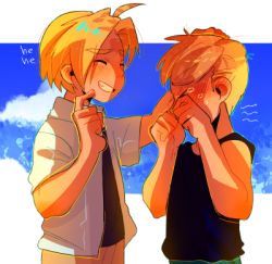 Rule 34 | &gt; &lt;, 2boys, :d, ^ ^, ahoge, alphonse elric, blonde hair, blue sky, blush, brothers, clenched hands, clenched teeth, closed eyes, cloud, cloudy sky, crying, dappled sunlight, day, dress shirt, ear blush, edward elric, closed eyes, finger to cheek, fingernails, fullmetal alchemist, furrowed brow, giggling, hand on another&#039;s head, hands on own face, headpat, huyandere, image sample, lowres, male focus, multiple boys, nervous, open mouth, outdoors, sad, shaded face, shirt, short sleeves, siblings, sky, smile, standing, sunlight, tank top, tears, teeth, tumblr sample, upper body