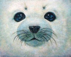 Rule 34 | animal, animal focus, close-up, closed mouth, commentary, highres, looking at viewer, mahos san, no humans, oil painting (medium), original, painting (medium), seal (animal), sparkling eyes, traditional media