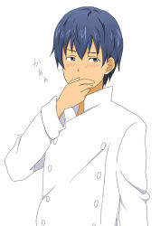Rule 34 | 1boy, blue eyes, blue hair, chef, donrima, male focus, short hair, solo, souma hiroomi, working!!, yawning