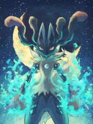 Rule 34 | 7 phi 3, creatures (company), furry, game freak, gen 4 pokemon, long hair, looking at viewer, lucario, mega lucario, mega pokemon, moon, nintendo, pokemon, pokemon (creature), red eyes, slit pupils, solo, standing