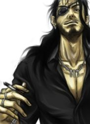 Rule 34 | 10s, 1boy, adam&#039;s apple, bad id, bad pixiv id, bracelet, cigarette, contemporary, drifters, earrings, eyepatch, jewelry, long hair, male focus, manly, necklace, oda nobunaga (drifters), open clothes, open shirt, ring, shirt, smirk, solo