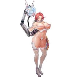 Rule 34 | 1girl, ahoge, areola slip, bare shoulders, blush, bodysuit, breasts, collar, crotch plate, curvy, fortune (last origin), full body, game cg, unworn headwear, helmet, unworn helmet, high heels, highres, huge breasts, large breasts, last origin, looking at viewer, mechanical arms, mechanical parts, navel, nipple slip, nipples, no bra, off shoulder, official art, open mouth, pulled by self, red eyes, red hair, revealing clothes, see-through, short hair, sima (startwitch), single mechanical arm, smile, solo, tachi-e, thighhighs, thighs, transparent background, undressing, wet