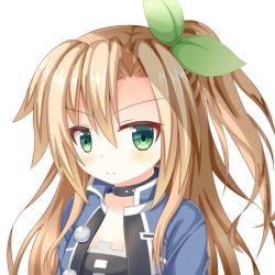 Rule 34 | 10s, 1girl, bow, brown hair, green eyes, hair bow, hair ornament, if (neptunia), long hair, looking at viewer, neptune (series), ribbon, side ponytail, simple background, smile, solo, white background, whitey
