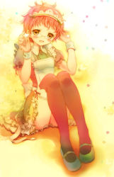 Rule 34 | blush, glasses, heart, maid, mary janes, orange eyes, red hair, shoes, sitting, solo, takeda mika, thighhighs