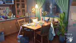 Rule 34 | chair, dining room, dishes, flower, food, indoors, night, original, plant, plate, potted plant, scenery, table, umbrella, vase, window, xingzhi lv