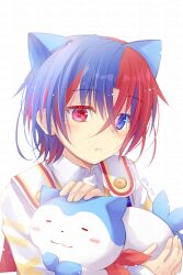 Rule 34 | 1boy, absurdres, alear (fire emblem), alear (male) (fire emblem), animal ears, blue eyes, blue hair, blush, collared shirt, fire emblem, fire emblem engage, hair between eyes, heterochromia, highres, kemonomimi mode, long sleeves, male focus, multicolored hair, nintendo, parted lips, red eyes, red hair, sasaki fumi, shirt, simple background, sleeves past wrists, solo, twitter username, two-tone hair, upper body, watermark, white background, white shirt