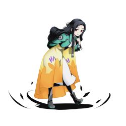 Rule 34 | 10s, 1girl, arm behind back, black footwear, black hair, boots, divine gate, dress, finger to mouth, full body, green jacket, hair ribbon, high heels, index finger raised, jacket, leaning forward, long hair, looking at viewer, mahouka koukou no rettousei, official art, red eyes, ribbon, saegusa mayumi, see-through, shadow, solo, standing, transparent background, ucmm, white dress, white ribbon