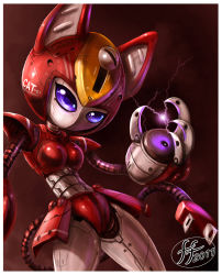 Rule 34 | 14-bis, animal ears, armor, breastplate, cable, cable tail, cat ears, claws, electric plug, electricity, highres, mecha, mechanical tail, medarot, no humans, peppercat, robot, tail