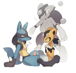 Rule 34 | animal hands, animal penis, ass, ball, black fur, blue fur, blush, breasts, claws, clothes lift, colored sclera, creatures (company), cub, digitigrade, dodudoru, fangs, feet, fur, furry, game freak, gen 4 pokemon, grey eyes, imminent penetration, interspecies, knotted penis, lucario, mature female, multicolored fur, nintendo, open mouth, orange fur, original, pawpads, penis, pokemon, presenting, pussy, sigh, simple background, sitting, size difference, skirt, skirt lift, small penis, standing, sweat, thick thighs, thighs, toes, topless, uncensored, white background, white fur, wide hips, yellow sclera