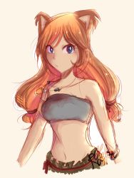 Rule 34 | 1girl, :/, animal ears, armlet, badger, bandeau, bare shoulders, belt, blue eyes, bracelet, brown hair, glint, jewelry, long hair, low-tied long hair, low twintails, midriff, multicolored hair, navel, necklace, orange hair, parted bangs, personification, rope, sash, scrunchie, sega, signature, simple background, sketch, skirt, solo, sonic (series), sonic boom (series), starless arisu, sticks the badger, strapless, swept bangs, tube top, twintails, two-tone hair, upper body, white background