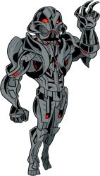 Rule 34 | artist request, avengers: age of ultron, avengers (series), claws, glowing, glowing eyes, looking at viewer, marvel, marvel cinematic universe, red eyes, robot, simple background, ultron, white background