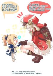 Rule 34 | + +, 2girls, ^ ^, ^o^, age switch, aged down, aged up, ahoge, backpack, bag, bag charm, blonde hair, bloomers, blue gloves, blush stickers, boots, bow, brown footwear, brown gloves, cabbie hat, capelet, charm (object), closed eyes, clover print, coat, commentary, dandelion, dodoco (genshin impact), elbow gloves, english commentary, english text, flower, genshin impact, giving, gloves, hair between eyes, hair bow, hair ribbon, hat, hat feather, hat ornament, highres, hood, hooded coat, jean (genshin impact), klee (genshin impact), knee boots, kneehighs, light brown hair, long hair, long sleeves, low twintails, multiple girls, pocket, pointy ears, randoseru, red coat, red headwear, ribbon, rullocu, sidelocks, simple background, size difference, socks, sparkle, sparkling eyes, squatting, symbol-shaped pupils, toddler, twintails, underwear, white background