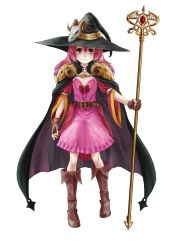 Rule 34 | 1girl, absurdres, boots, cape, fingerless gloves, full body, gloves, hat, highres, jastersin21, long hair, looking at viewer, md5 mismatch, original, pink eyes, pink hair, resized, resolution mismatch, roana cromwel, shoulder pads, simple background, skull, smile, solo, source smaller, staff, upscaled, white background, witch hat