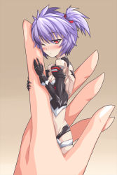 Rule 34 | 10s, 1girl, altines, blue hair, blush, breasts, busou shinki, cleavage, doll joints, female focus, joints, konami, mini person, minigirl, nu (plastic eraser), red eyes, short twintails, solo, twintails