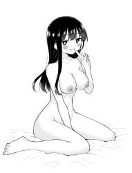 Rule 34 | 1girl, :d, boku no kokoro no yabai yatsu, breasts, completely nude, greyscale, highres, large breasts, long hair, looking at viewer, monochrome, navel, nipples, nude, open mouth, sitting, smile, solo, straight hair, yamada anna, zeroasann
