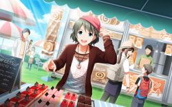 Rule 34 | 2boys, 4boys, backpack, bag, blue eyes, braid, cake, child, fingernails, food, grass, hat, highres, holding hands, ice cream, idolmaster, idolmaster side-m, idolmaster side-m live on stage!, long sleeves, mother and son, multiple boys, official art, open mouth, smile, teeth, upper teeth only, uzuki makio