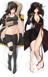 Rule 34 | 1girl, arm up, armpits, asymmetrical legwear, bed sheet, black coat, black gloves, black skirt, blunt bangs, blush, braid, breasts, brown shirt, closed mouth, coat, unworn coat, collarbone, crop top, dakimakura (medium), eyepatch, from above, girls&#039; frontline, gloves, groin, highres, knee pads, kneehighs, large breasts, long hair, long sleeves, looking at viewer, lying, m16a1 (blazer of the trail) (girls&#039; frontline), m16a1 (girls&#039; frontline), mole, mole under eye, multiple views, nail polish, navel, no panties, official alternate costume, on back, on bed, open clothes, open shirt, open skirt, orange eyes, scar, scar on face, shirt, single braid, single kneehigh, single sock, single thighhigh, skirt, smile, socks, stomach, tank top, thighhighs, very long hair, z.taiga