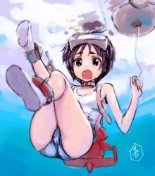 Rule 34 | 10s, 1girl, ass, black hair, blush, diving mask, diving mask on head, goggles, goggles on head, kantai collection, kawakami rokkaku, looking at viewer, maru-yu (kancolle), one-piece swimsuit, open mouth, revision, school swimsuit, short hair, sketch, solo, swimsuit, tears, underwater, white school swimsuit, white one-piece swimsuit