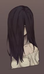 Rule 34 | 1girl, black hair, breasts, collagen, hair over one eye, horror (theme), long hair, looking at viewer, medium breasts, simple background, solo, the ring, upper body, very long hair, yamamura sadako