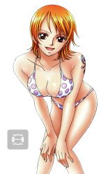 Rule 34 | bikini, breasts, highres, leaning forward, looking at viewer, nami (one piece), one piece, orange hair, short hair, smile, swimsuit