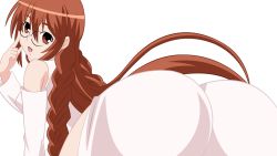 Rule 34 | ass, braid, breasts, glasses, highres, large breasts, long hair, matsu (sekirei), red eyes, red hair, sekirei, solo, transparent background, vector trace, wallpaper