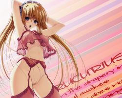 Rule 34 | 1girl, blush, bra, breasts, female focus, gradient background, lingerie, long hair, no panties, pussy, see-through, solo, thighhighs, twintails, uncensored, underwear, wallpaper