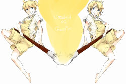 Rule 34 | 1boy, 1girl, arm warmers, art brush, bad id, bad pixiv id, blonde hair, brother and sister, gemini (vocaloid), giant brush, hair ornament, hair ribbon, hairclip, highres, kagamine len, kagamine rin, liadne, overalls, paint, paintbrush, painting (action), ribbon, siblings, smile, twins, vocaloid