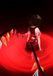 Rule 34 | 1girl, bad id, bad pixiv id, blood, blouse, female focus, flandre scarlet, from behind, hat, mob cap, partially submerged, shirt, solo, standing, touhou, water, white hat, white shirt, yotty (tofuderp)