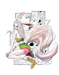 Rule 34 | 1girl, alternate costume, ass, bare shoulders, breasts, carrot (one piece), female focus, highres, huge ass, long hair, looking at viewer, medium breasts, one piece, ornament, rabbit ears, rabbit girl, rabbit tail, solo, sulong form, sulong form, tail, tattoo, tongue, tongue out, white fur, white hair, white tail