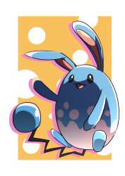 Rule 34 | azumarill, border, claws, creatures (company), full body, game freak, gen 2 pokemon, gradient background, happy, highres, looking at viewer, nintendo, no humans, pokemon, pokemon (creature), rabbit ears, salute, signature, smile, solo, tail, uranosaxia, white border