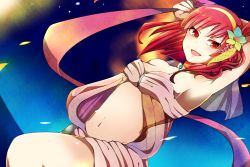 Rule 34 | 1girl, armpits, breasts, collarbone, hair ornament, magi the labyrinth of magic, morgiana, navel, open mouth, orange eyes, red hair, solo