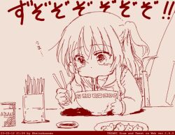 Rule 34 | 1girl, chopsticks, dated, eating, food, monochrome, nakasawa kei, noodles, school uniform, solo, tagme, twitter username