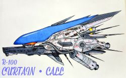 Rule 34 | canopy, character name, english text, highres, irem, kh0802, no humans, r-100 curtain call, r-type, r-type final, rocket engine, simple background, solo, spacecraft, starfighter, white background